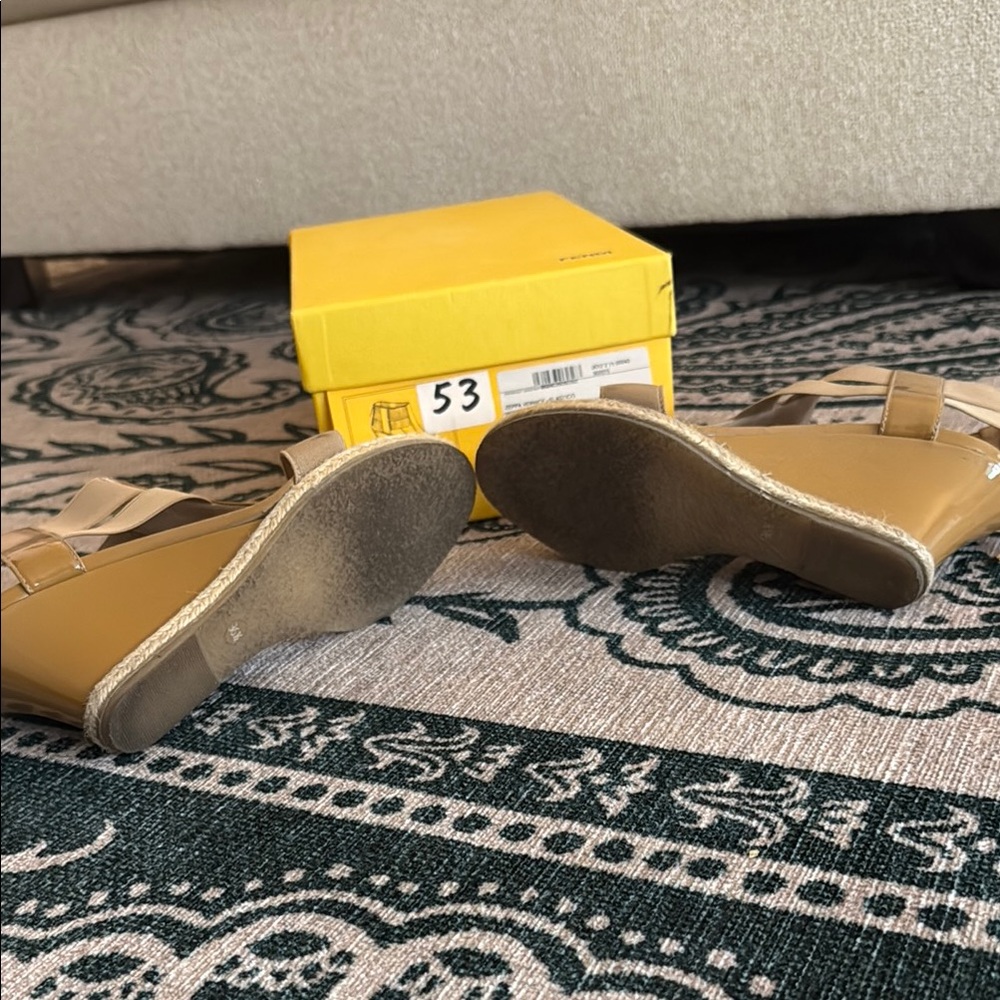 Fendi Women's Tan Wedge Sandals (Zeppa Vernice + Elastico) - Picture 3 of 6